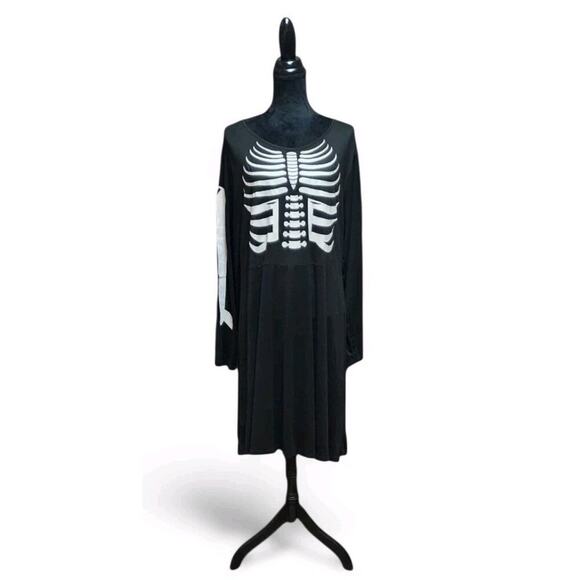 SheIn Dresses & Skirts - Womens Solid Black Gothic Long-Sleeve Skeleton Dress Plus Size 4X Costume Casual